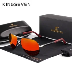 KINGSEVEN Luxury Retro Aluminum Sunglasses - High - Quality Unisex Eyewear Accessory (Silver Red)