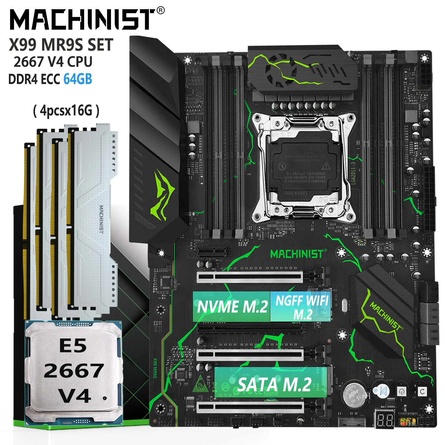 Machinist X99 Set Scheda Madre Lga 2011-3 Kit Processore Cpu Intel E5 2667 V4 4X16 = 64Gb Ddr4 Ecc Ram Memory Ssd Nvme M.2 Atx Mr9S