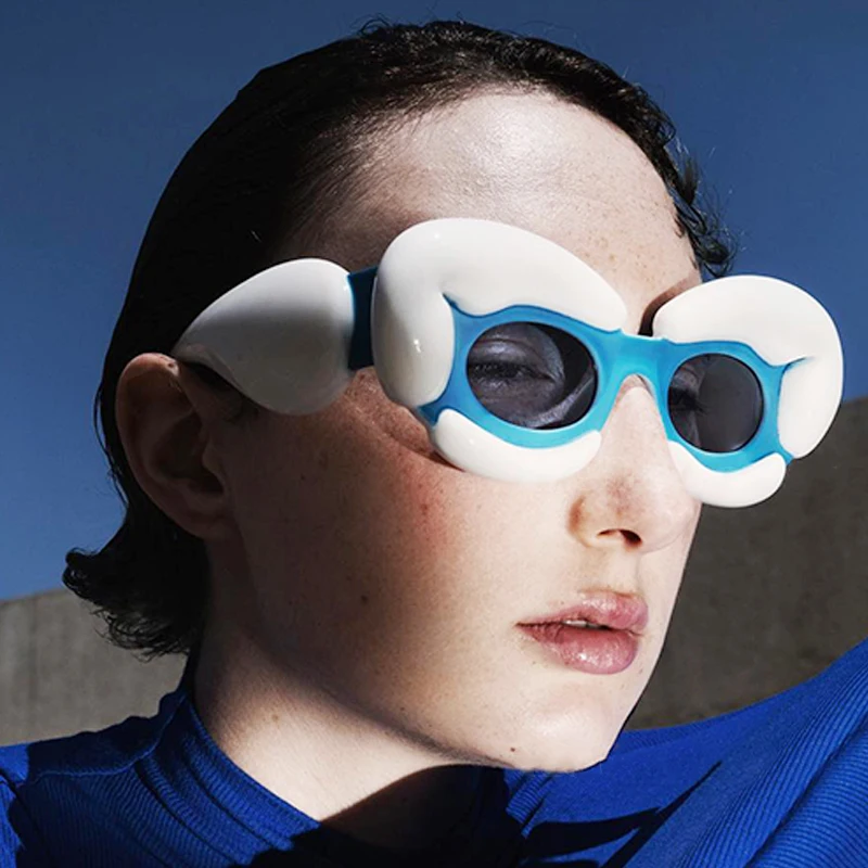 

Y2K Trendy Punk Cat Eye Sunglasses Goggle New Women Fashion Brand Designer Inflated Thick Sun Glasses Men 2000'S Shades Eyewear
