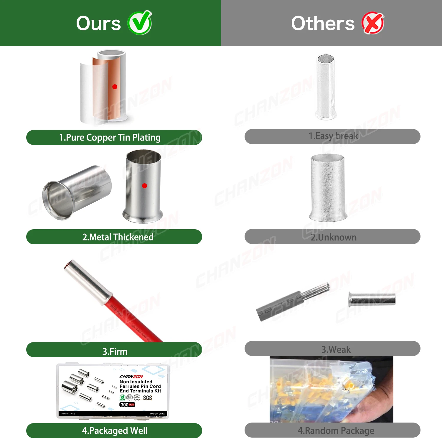 10 Values Tinned Red Copper Ferrule Non Insulated Cord End Electrical Terminal Connectors Crimping Tool