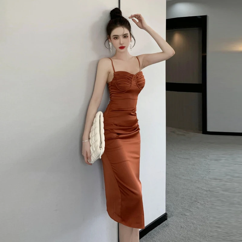 

Sexy Gentle Dress 2023 Women Suspenders Women's Clothing Dresses Korean Fashion Woman Clothes Elegant Female Free Shipping Black