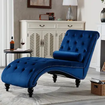 Velvet Button-Tufted Chaise Lounge Chair 1