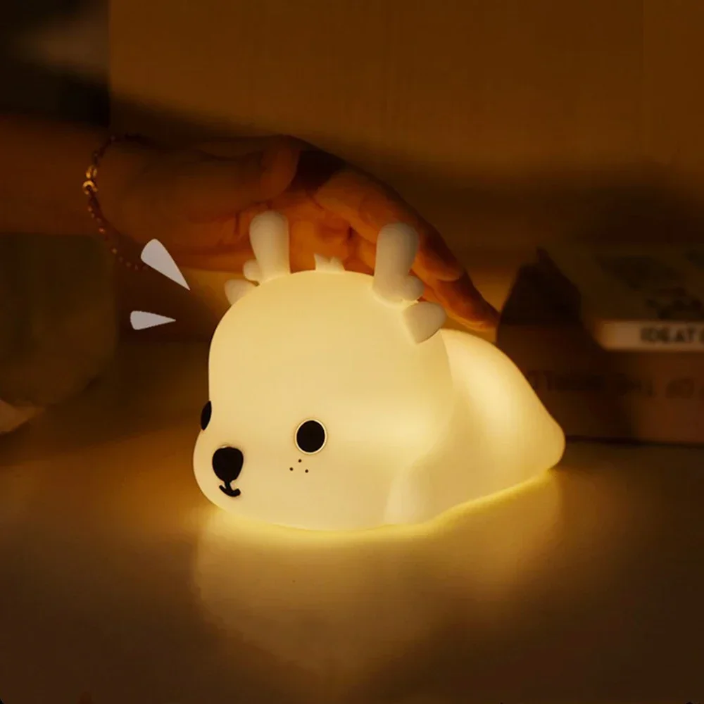 

LED NightLight Cartoon Deer Soft Silicone Lights Kids Holiday Gift USB Charging Atmosphere Lamps for Baby Feeding Bedside Lamp