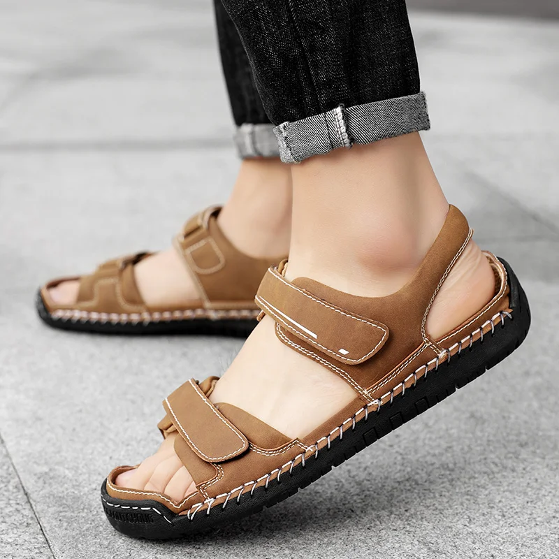 

Classic High Quality Cow Leather Sandals Summer Outdoor Handmade Men Sandals Fashion Comfortable Men Beach Leather Shoes Size48