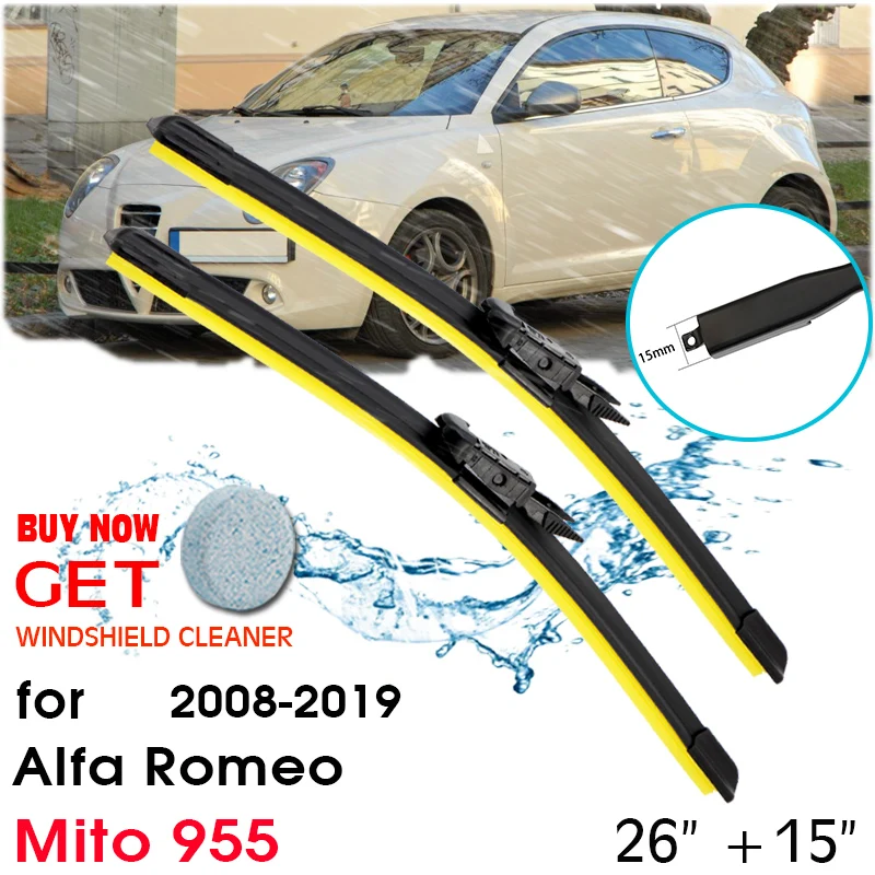 

Car Wiper Blade Window Windshield Rubber Silicon Refill Wiper For Alfa Romeo Mito 955 2008-2019 LHD/RHD 26"+15" Car Accessories