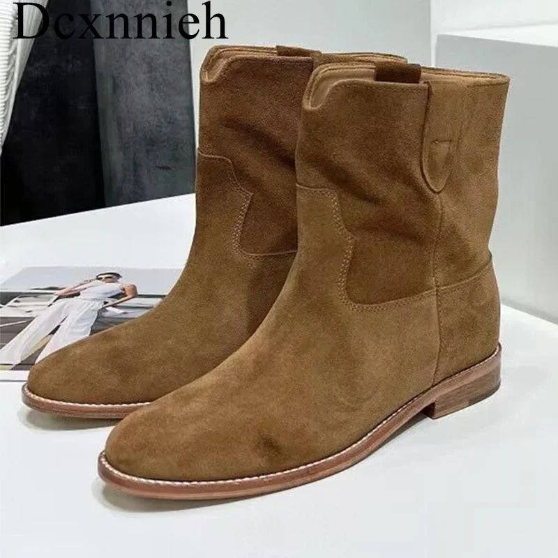 

2023 Style square heel round toe short boots women's patchwork casual boots women's spring and autumn vintage denim short boots