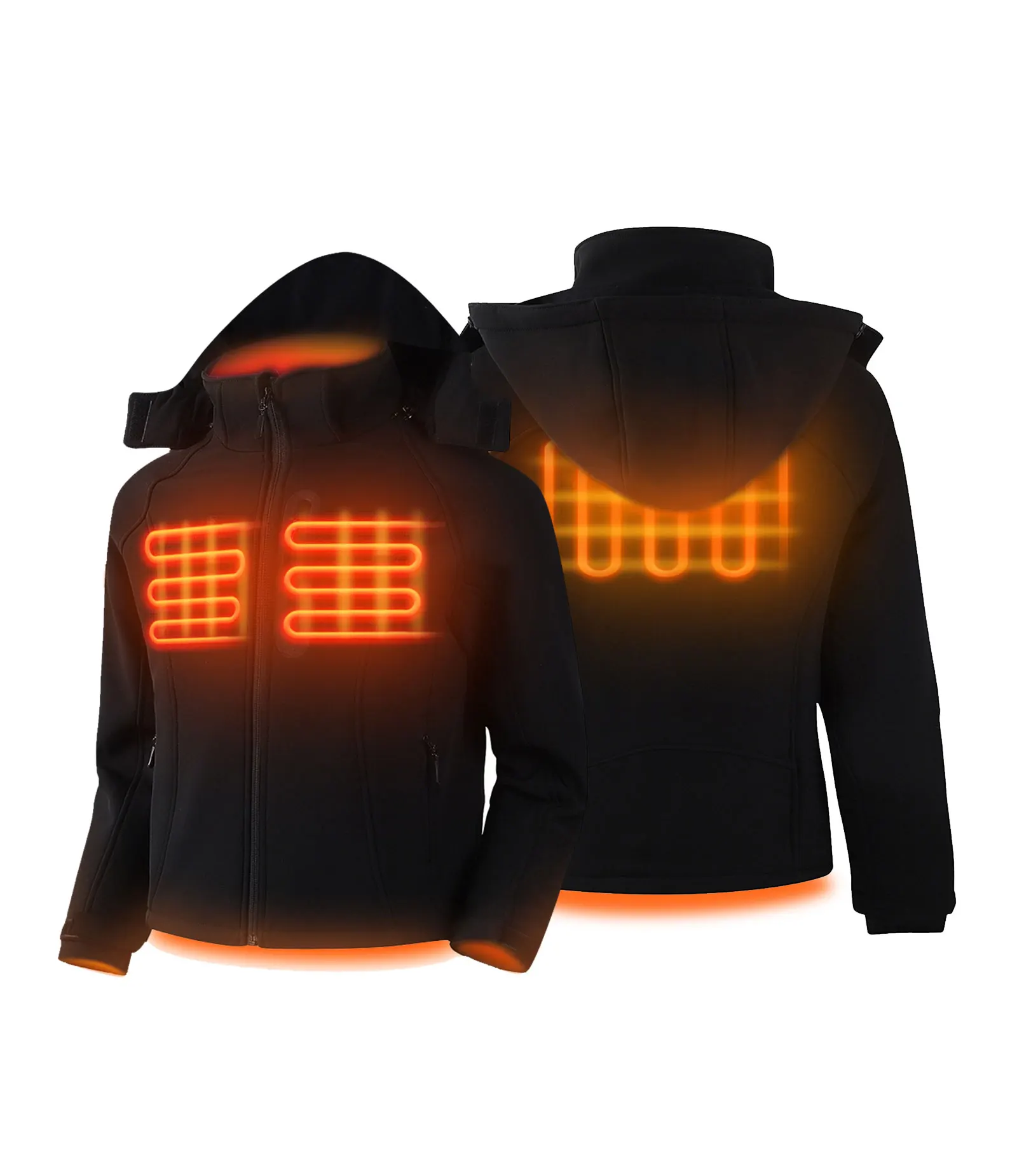 

Women Heated Jackets Coat Full Zipper Black Hooded Slimming Winter Outdoor Warm Waterproof Outerwear (Without Battery Pack）