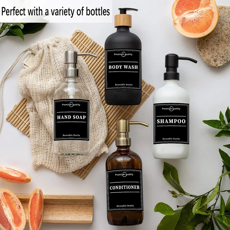 Shower Bottle Sticker Waterproof 6PCS Soap Dispenser Label Black Lotion Label Shampoo Conditioner Body Wash Bathroom Accessories bathroom labels sticker set