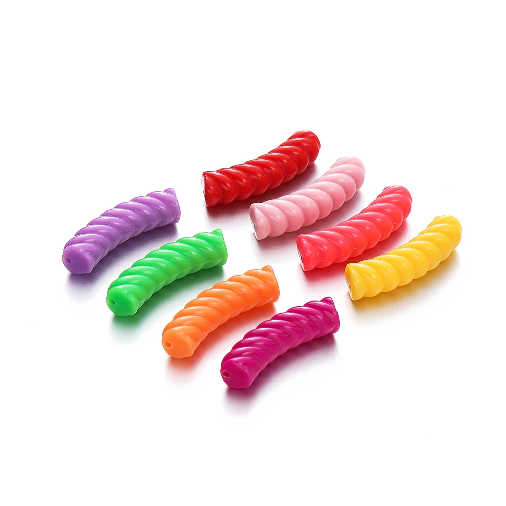 

10pcs 8*32mm Acrylic Spiral Bead Curved Tube Multicolor Loose Spacer Beads For Necklace Bracelet DIY Jewelry Making Accessories