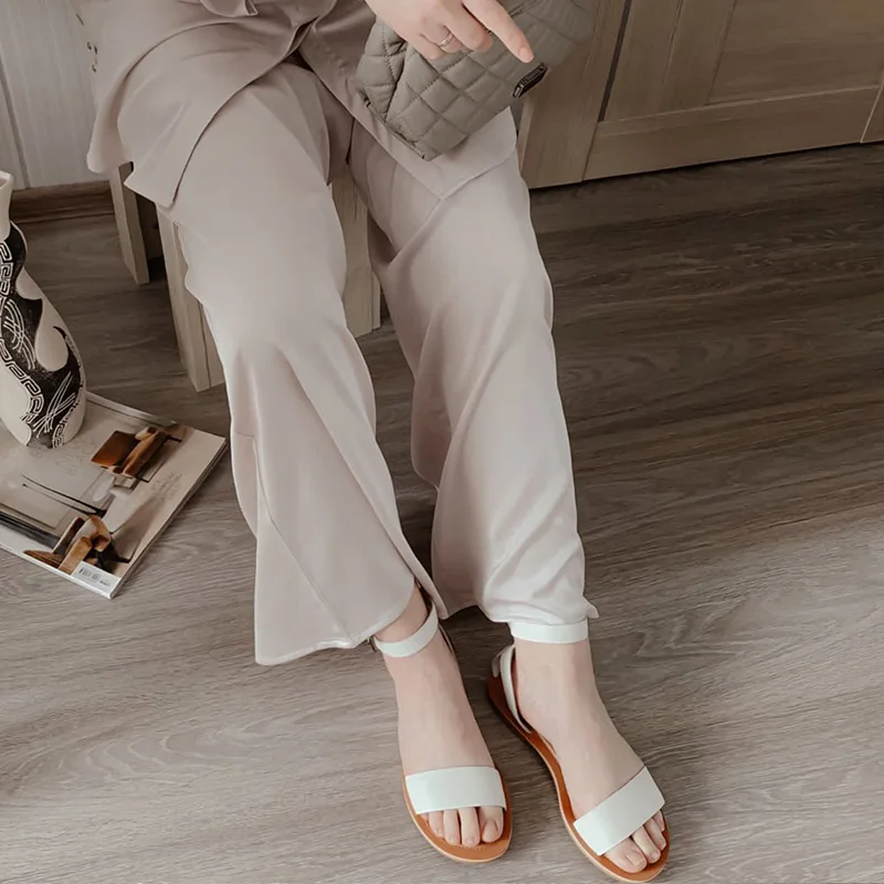BeauToday Sandals Women Genuine Cow Leather Wraparound Ankle Strap Metal Buckle Female Outdoor Summer Flat Shoes Handmade 32344 women shoes women sandals