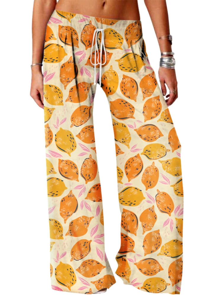 Wide Leg Pants Full Length Flower Florals Graphics Leaves Pattern Print Hipster Casual Summer Streetwear Trousers Women Clothing