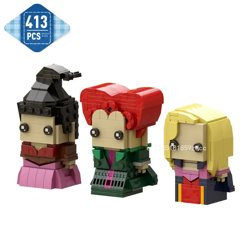 MOC Hocus 포커스드 액션 피규어, Winifred Mary Sarah BrickHeads 빌딩 블록, 영화 마녀 세 자매 벽돌 장난감, 크리스마스 선물