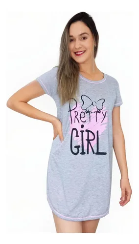 Camisão Camisola Meia Manga Adulto Feminino Lingerie
