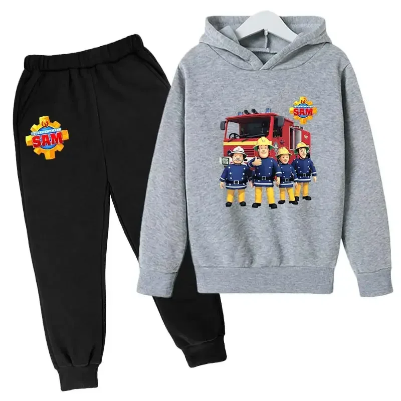thumbnail image 1 of Conjunto de primavera y otoño para niños, sudadera con capucha de Sam el bombero, ropa deportiva informal con estampado de anime, traje de pantalón para niños y niñas de 2 a 14 años, 1 of 5