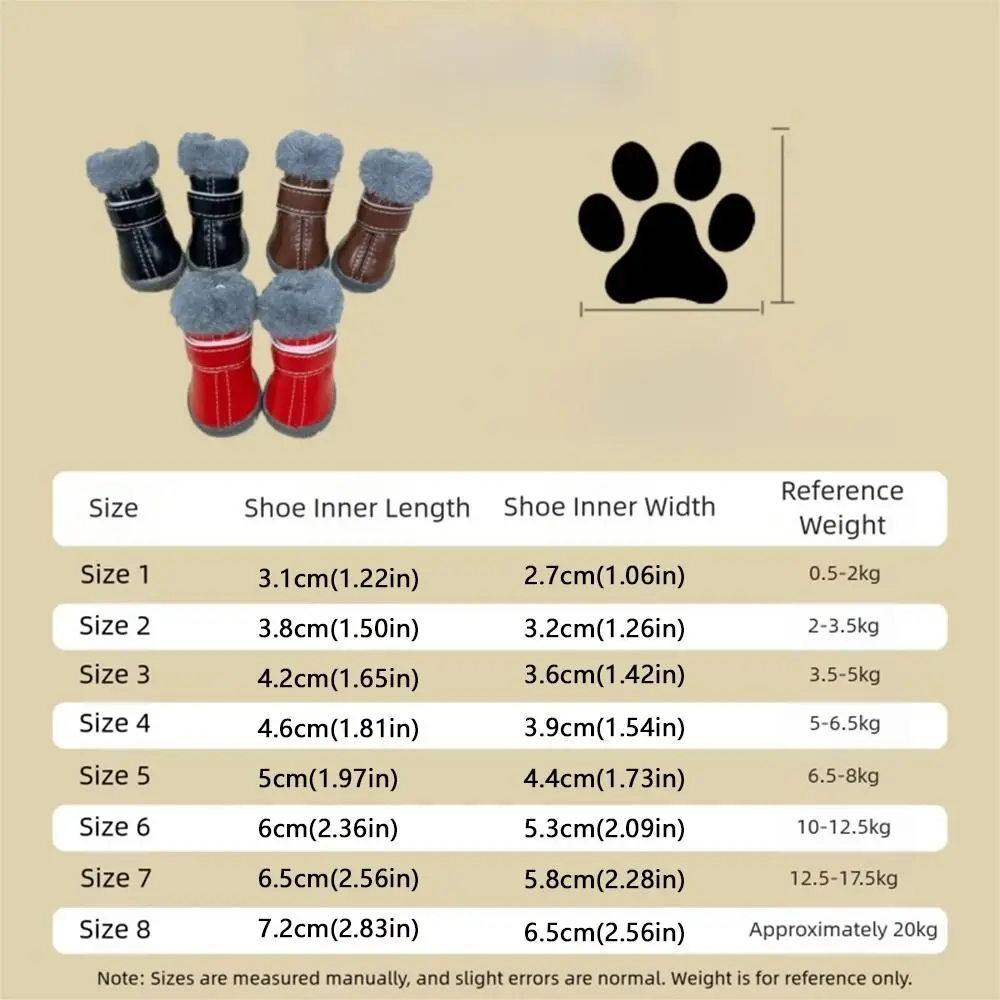 4PCS Plush Winter Pet Dog Shoes Non Slip Rubber Soles Waterproof Dog Boots Warm Anti-Freezing Dog Snow Boots Rainy Days