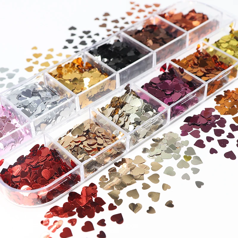 

Valentines Love Hearts Glitter Sequins For Epoxy Resin Mold Filling Chrome Gold Silver Paillette Slime Fillers DIY Accessories