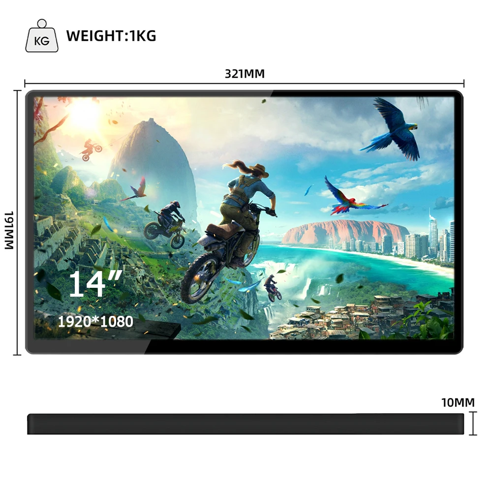 ޴  1080P ġ ũ Ǯ  IPS г ÷, HDMI ȣȯ PC ̸ ,  PI PS5 PS4 , 14 ġ