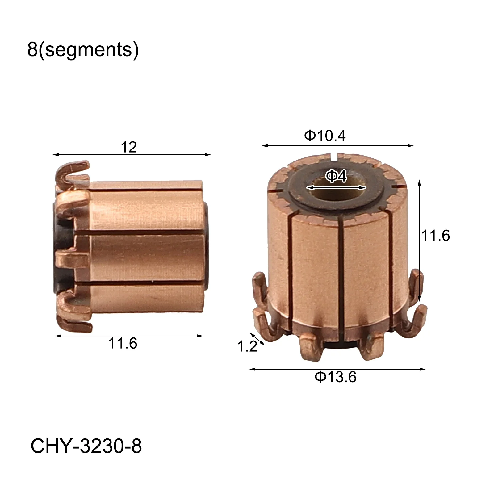 Motor Commutator 8P Teeth Copper Hook Type 1PC 10.4x 4x 11.6（12) Mm For Power Tools