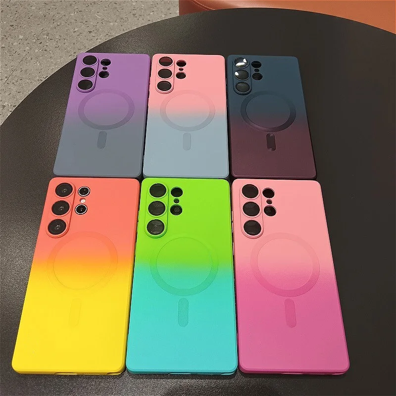 Gradient Color Silicone Phone Case with Wireless Charging and Glass Lens Camera Cover