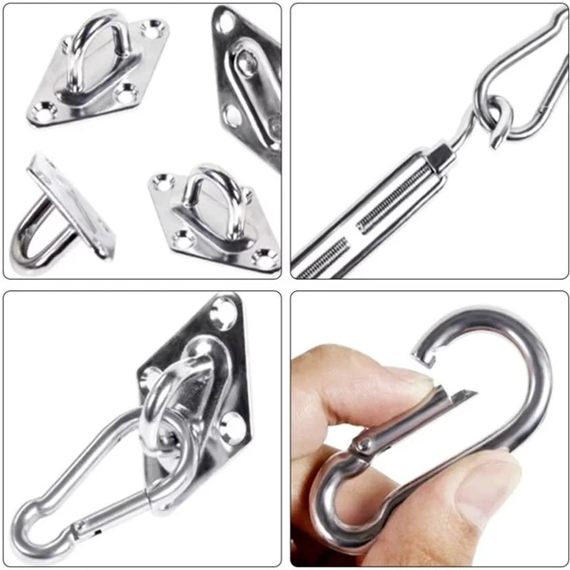 5 Mm -Es Árnyalatú Vitorla Előtető Tartozék 304 Rozsdamentes Acél Hardverkészlet 22Db/Beállított Turnbuckle Pad Eye Carabiner Clip Hook Csavarok Ezüst - Image 3
