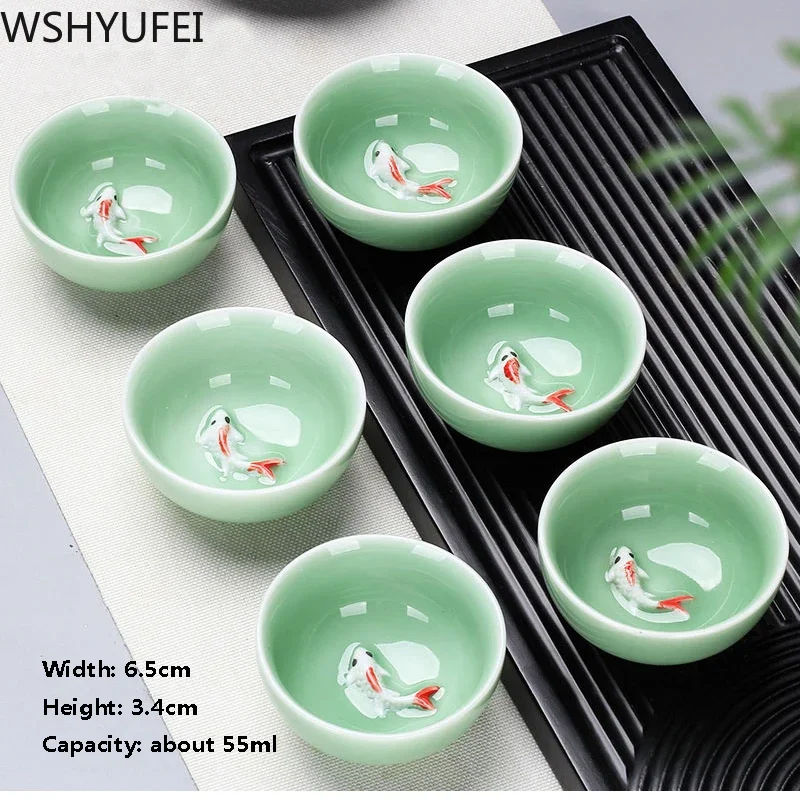6 pcs/lot Tea set Small Tea Cup Ceramic Set Household Single Cup Master Blue and White Porcelain Celadon Gift Box tea cup glass tea set
