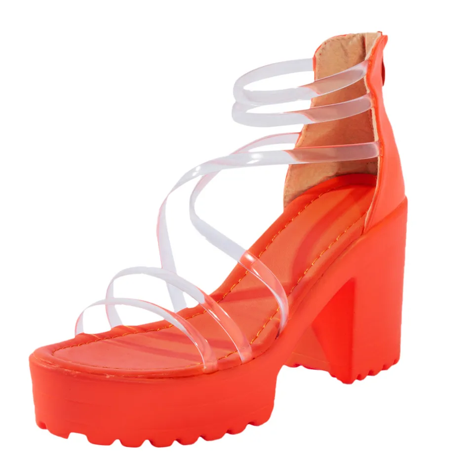 Women Fashionable Chunky Heels Zippered Sandals