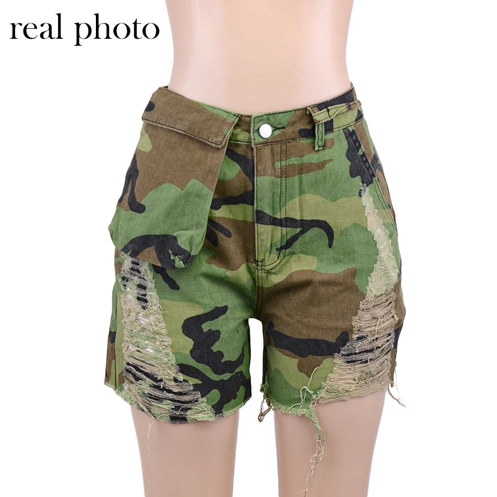 camo ripped shorts