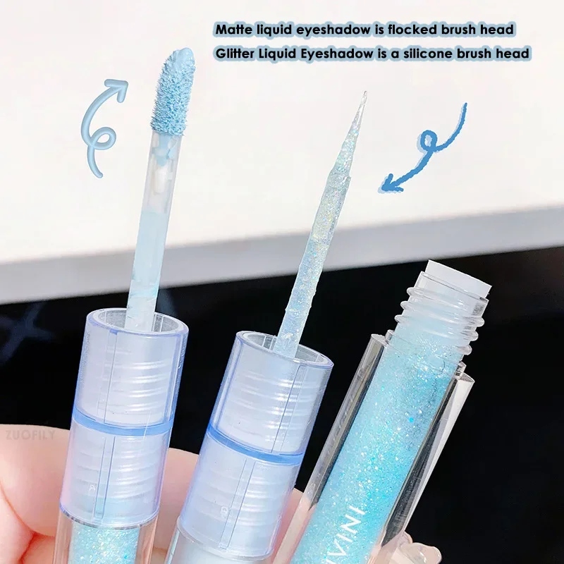 2 In 1 Double-head Glitter Liquid Eyeshadow Brightening Lightweight Waterproof Matte Blue-green Summer Lying Silkworm Eye Makeup 5