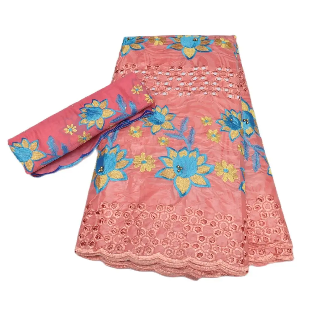 

African Lace Fabric High Quality Bazin Riche Guinea Brocade And Tulle Scarf For Women Dress 5+2 Yards