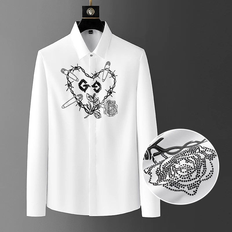 

Повседневная мужская деловая рубашка в уличном стиле, винтажная Модная рубашка с принтом, мужская приталенная формальная рубашка с длинным рукавом, блуза с вечерние