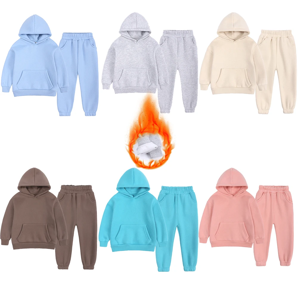 Kids Clothing Set 2-12 Years Old Winter Rabbit Kids Boys Girls Sets Fleece Children Warm Tracksuit Clothing Toddler Hooded Sportsuit Solid Outfits