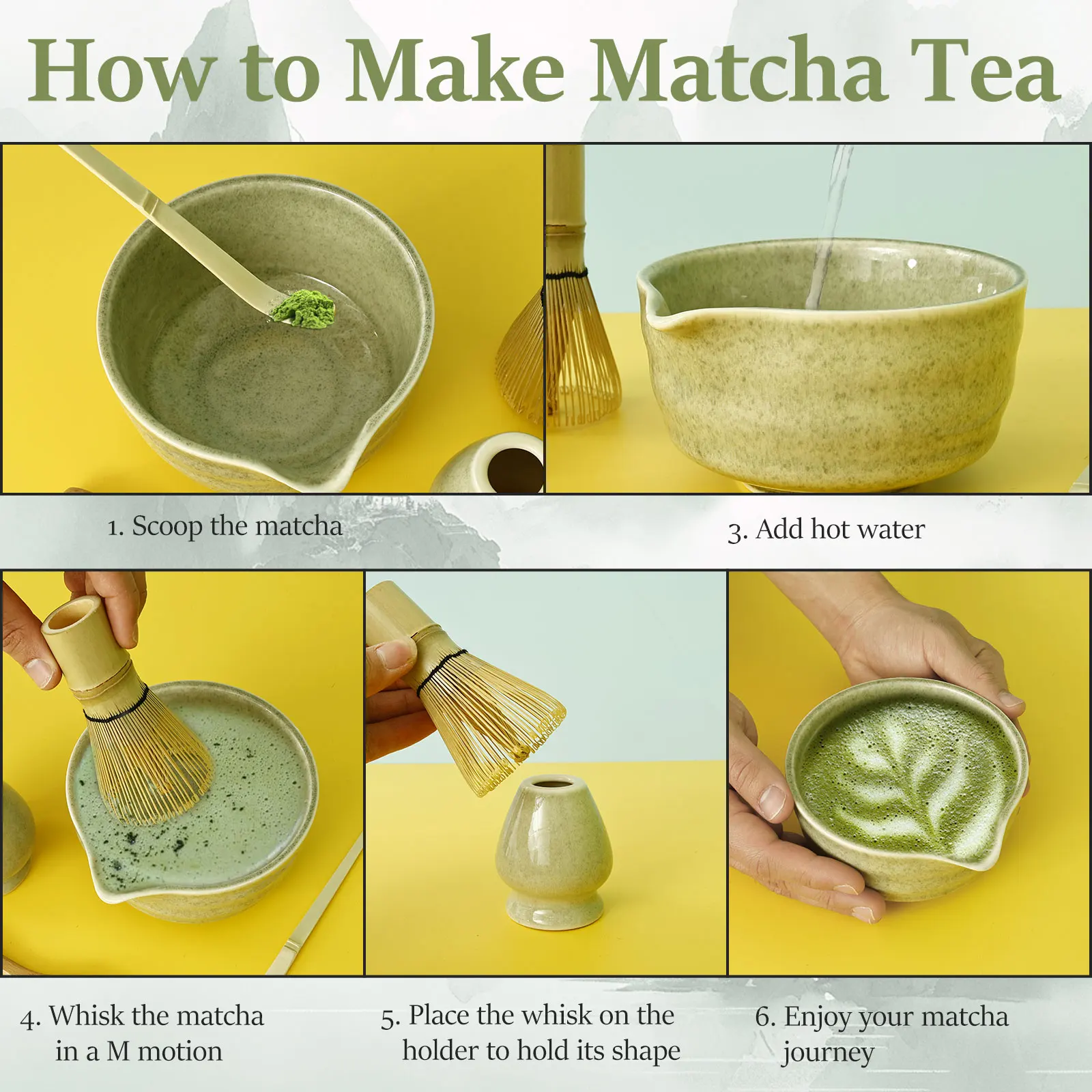 Matcha Set Includes Matcha Bowl with Spout Whisk Holder Bamboo Whisk Spoon and Tea Scoop Complete Japanese 5 Pcs