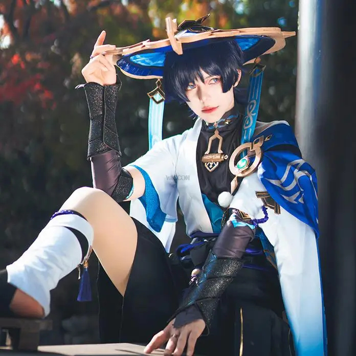 

Anime Game Genshin Impact Scaramouche Cosplay Costume Hat Shoes Wig Anime Halloween Genshin Cosplay Wanderer Costume for Men