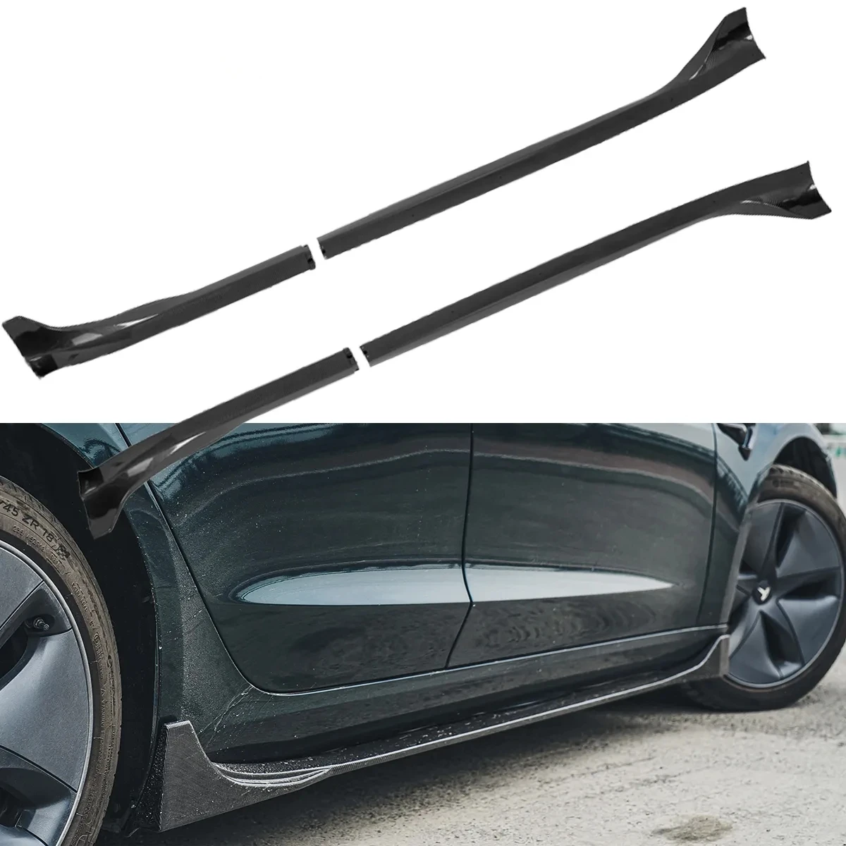 

Side Skirts For Tesla Model Y/3 2017-2020 2021 2022 2023 Tesla Body Kits Gloss Black ABS Carbon Fiber Pattern Side Skirt