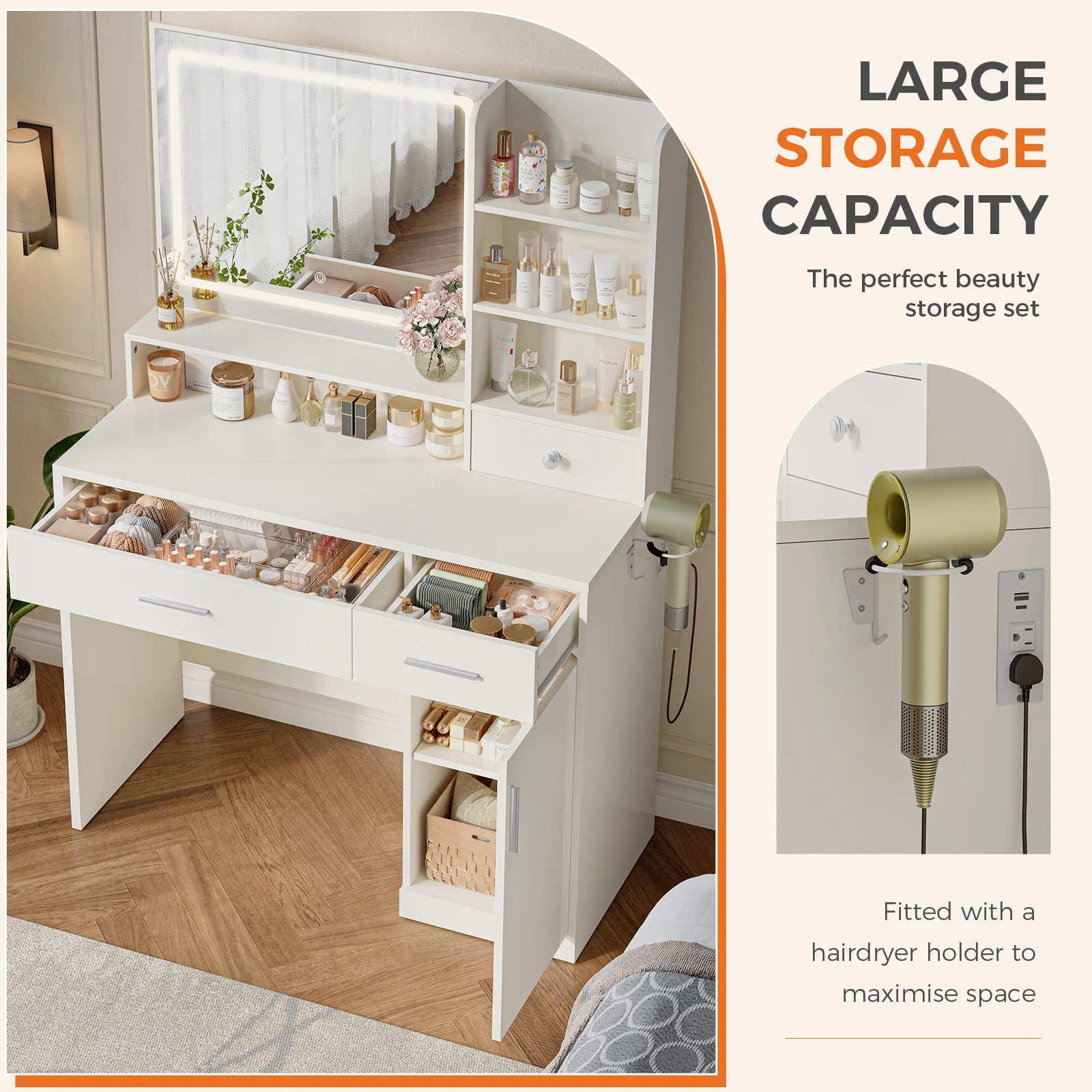 Modern vanity table in bedroom setting