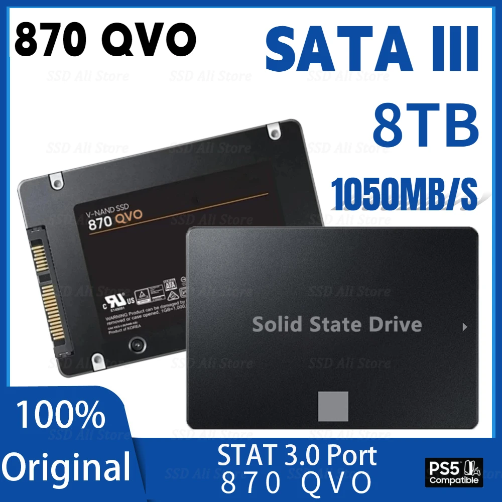 

2024 Новый SSD 870 QVO 1TB 2 ТБ 4TB 8TB Внутренние твердотельные диски, жесткий диск SATA 3,0 MLC 2,5 дюймов для ноутбука, настольного ПК PS4 PS5