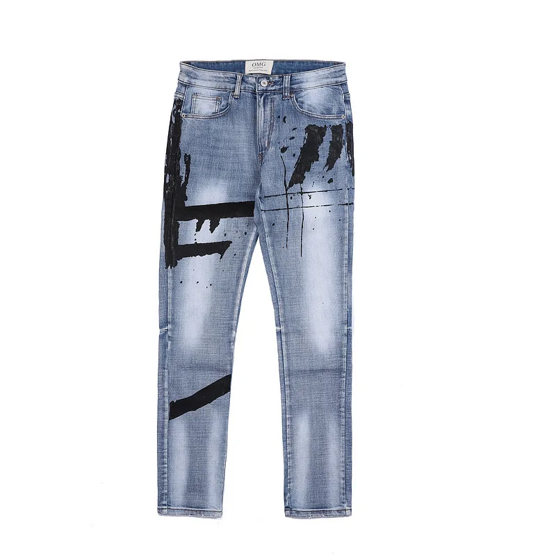

Men's Zipper Strap Pants Jeans Do Old Wash White Splash Ink Jeans Y2K High Street Men's Pants