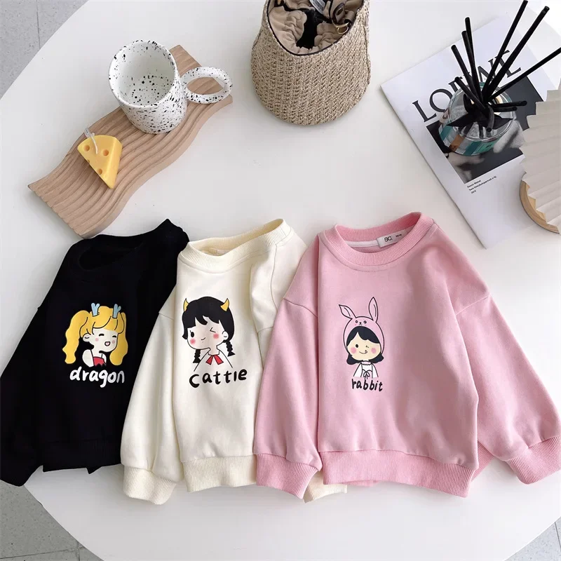 

Baby Girls Sweatshirt Kids Long Sleeved Hoodies Toddler Cartoon Printed Top Tees Children's Cotton Clothing Korean Style