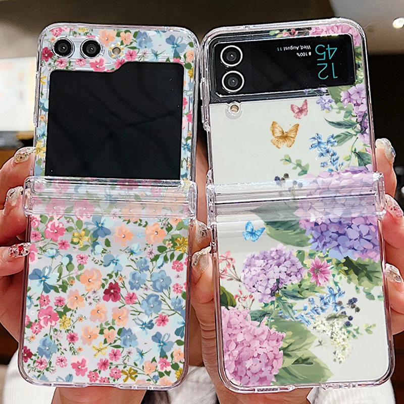 Per Samsung Galaxy Z Flip 5 Z Flip 4 Custodia Motivo Floreale Custodia Rigida Trasparente Pieghevole Antiurto Per Samsung Galaxy Z Flip 3