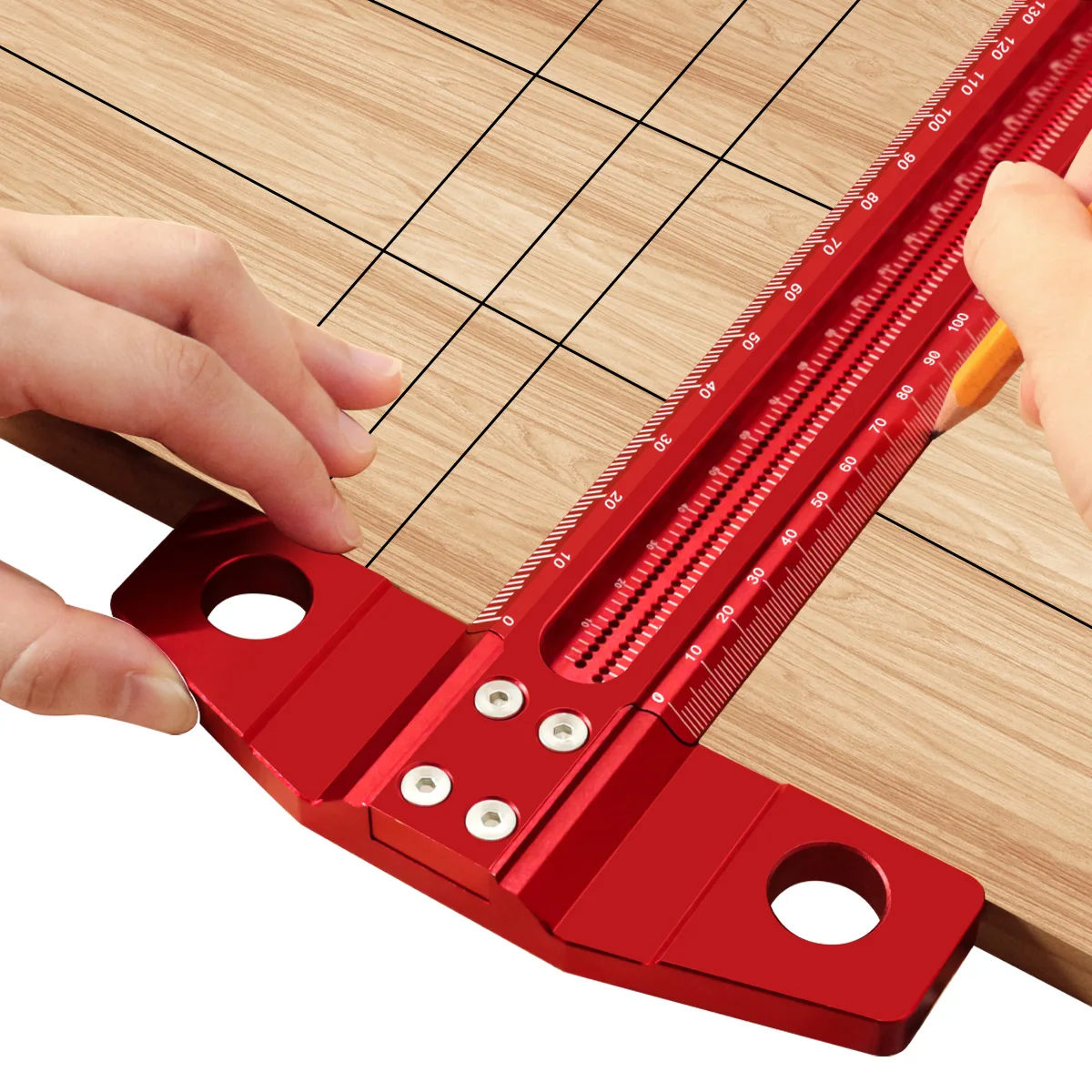 Precision Marking T-Ruler Aluminum Alloy Woodworking Scribe Marking Gauge Deluxe Crossed-out Hole Scribing Ruler Measuring Tools