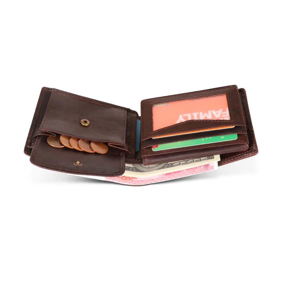 Men's Leather Wallet Crazy Horse Leather Business Retro Horizontal Wallet  RFID Card Wallet For Men Money Wallet