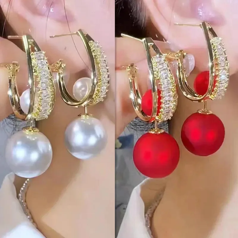 

High End Earrings Retro Light Luxury Fashionable High-end Bead Earrings Versatile Elegant Earrings