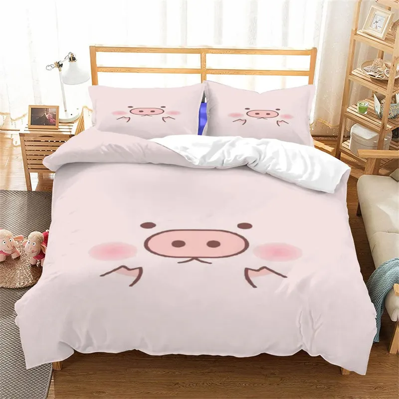 

Cartoon Lovely Pig Duvet Cover Kawaii Animals Bedding Set King Microfiber Farmhouse Wildlife Theme Comforter Cover Pillowcases