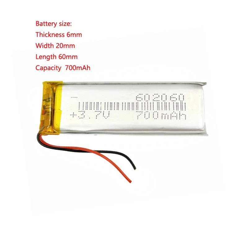 

Rechargeable 3.7v 700mAh Lithium Polymer Battery 602060 For Mp3 GPS Bluetooth Ebook Speaker LED LIGHT