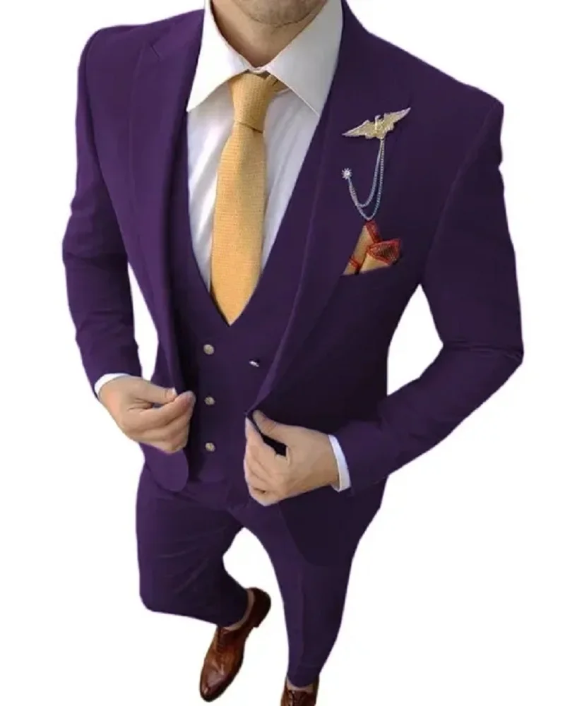 12 Colors Formal Business Men Suit Costume Homme Tuxedos For Wedding Bridegroom 3 Pcs Prom Slim Fit Blazers Jacket Pant Vest