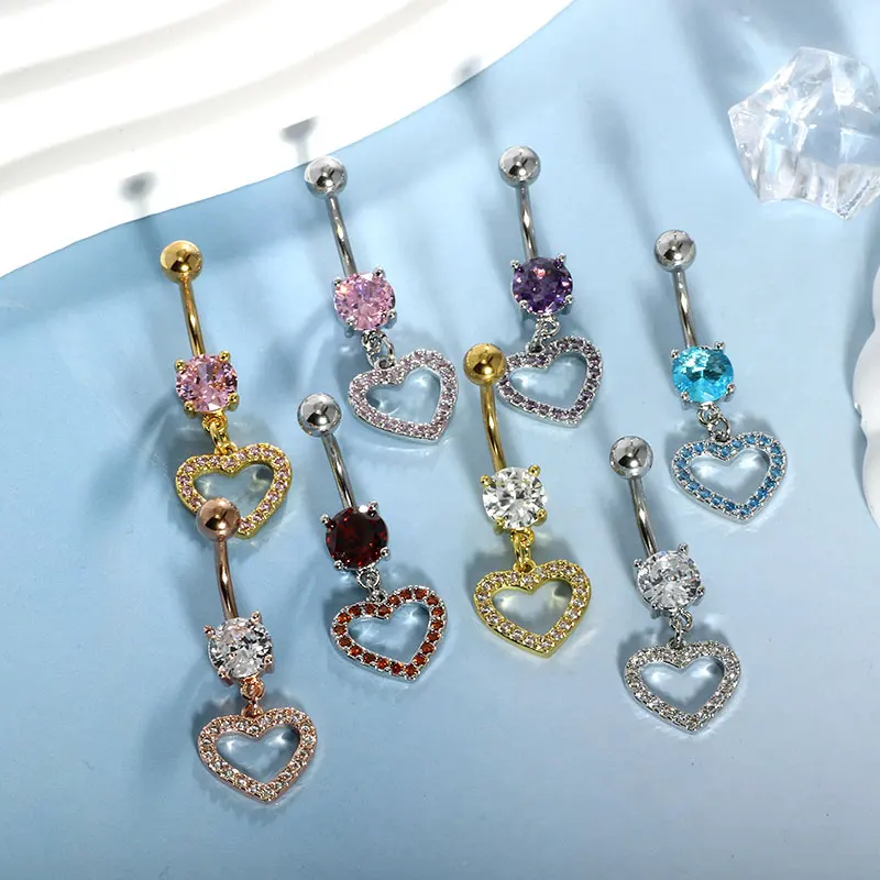 wholesales body piercing belly button rings 14G Heart dangle Navel Piercings For women 7 color choose