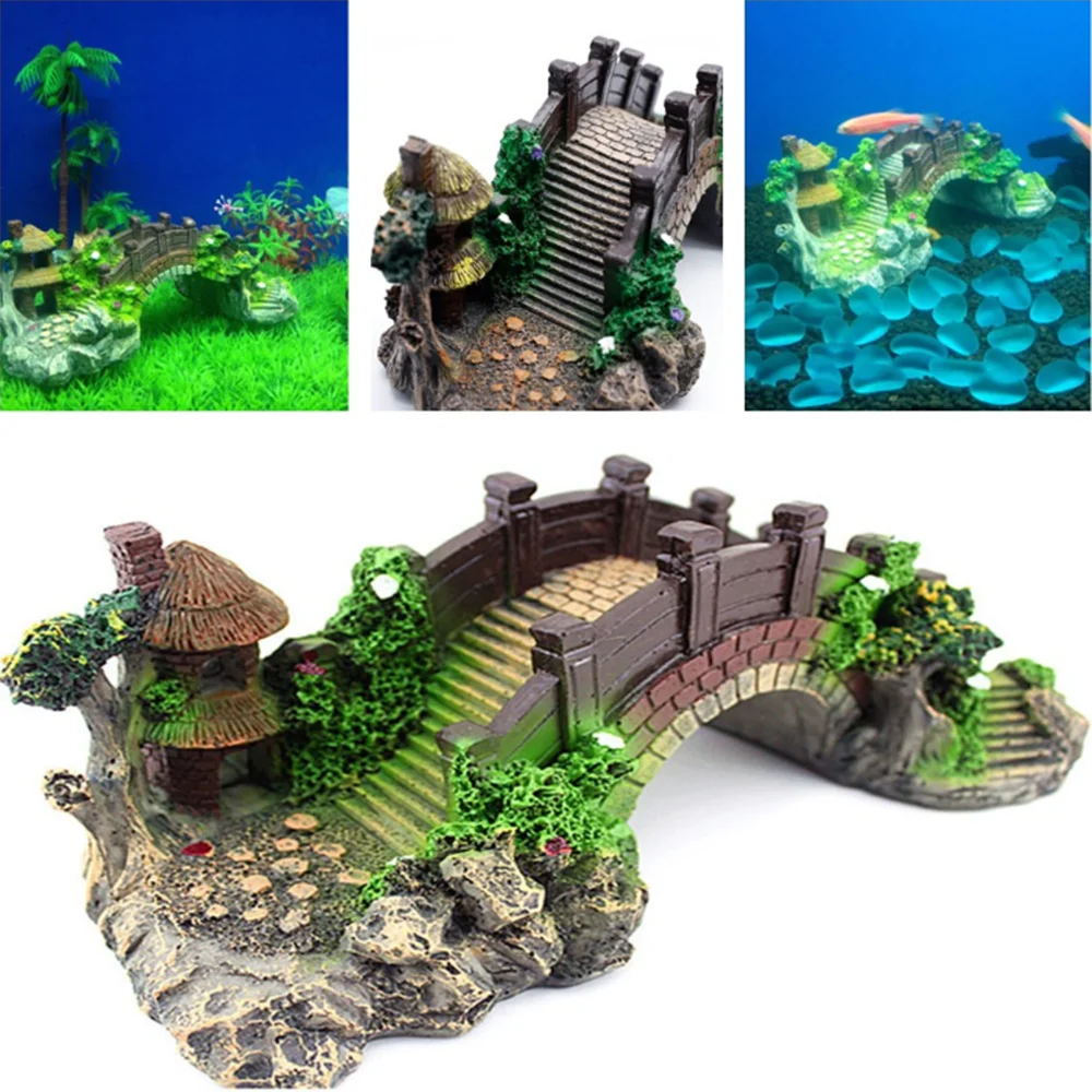 1pc Aquarium Fish Tank Artificial Bridge Resin Ornament Cave Aquarium Fish Tank Decoration Accessories Fish Accessories