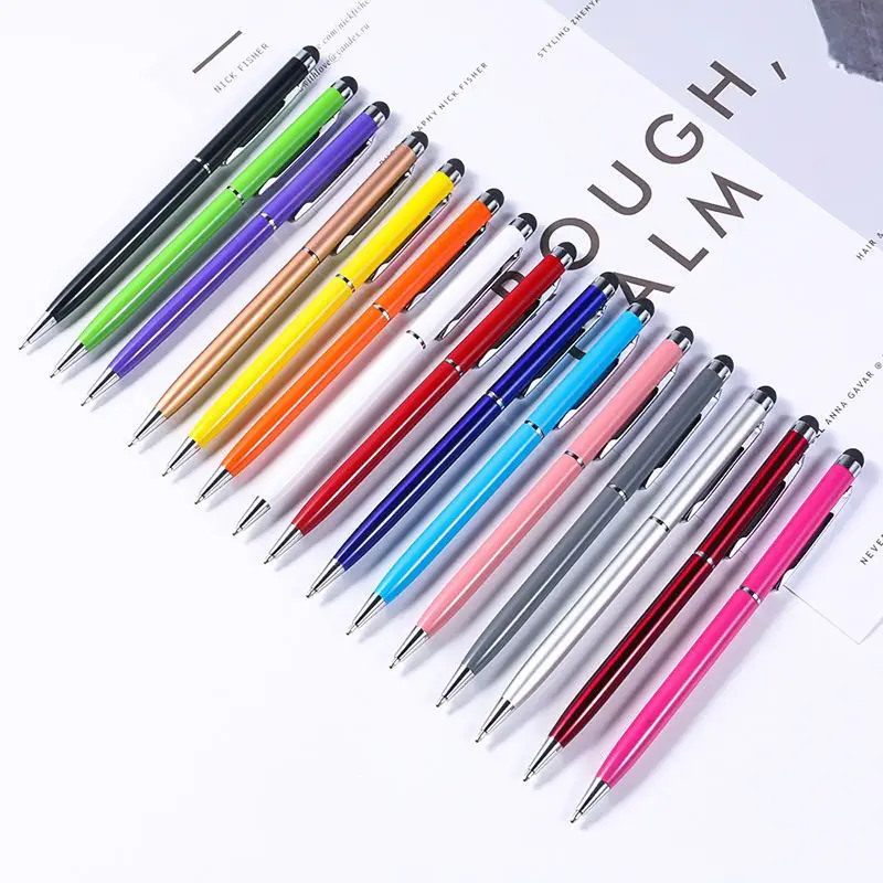 

100 pens of Each Pack Mini Metal 2-in-1 Stylus Universal Ballpoint Pen Text Engraving Custom Logo Office School Advertising Pen