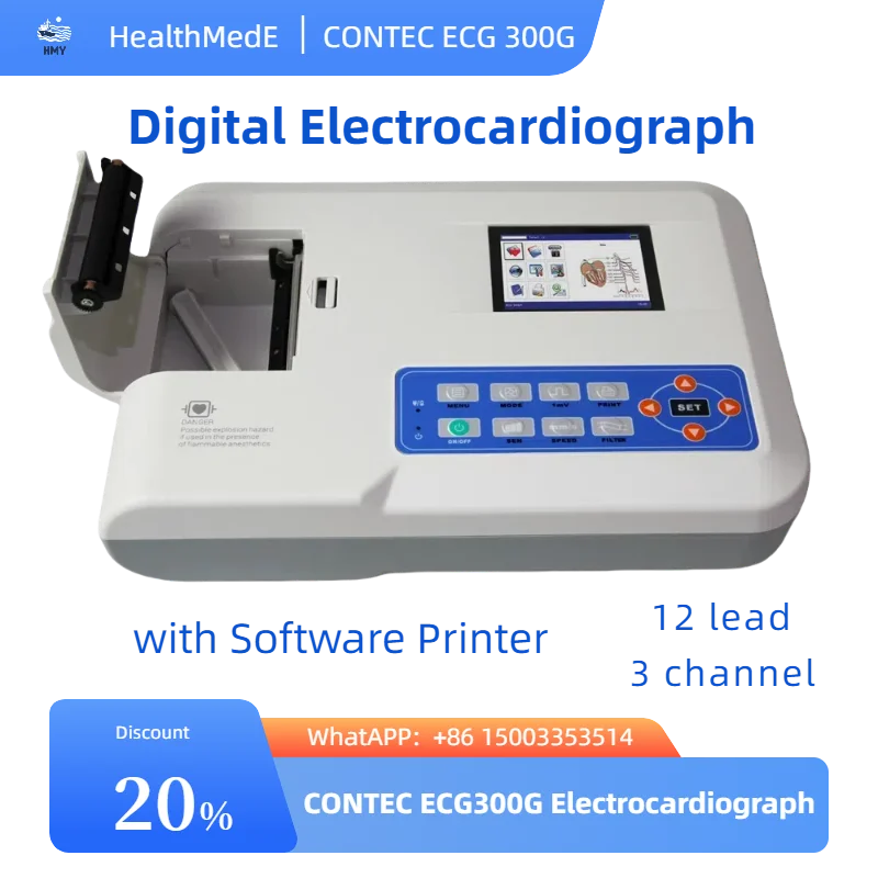 Real Manufacturer CONTEC ECG300G CE Digital Portable 12 Leads Pc 3 Channel ECG Machine