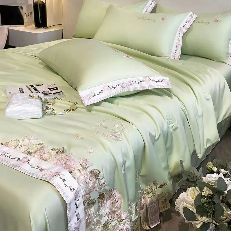 퀼트 침구 세트, 베갯잇 침대 시트, 퀸 사이즈, 여름 담요, 자수 실키 냉각 공..